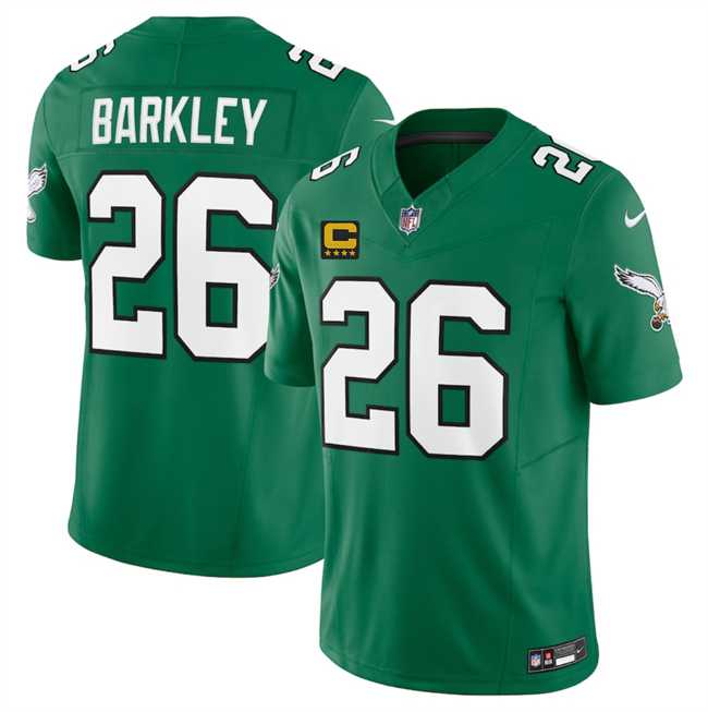 Men%27s Philadelphia Eagles #26 Saquon Barkley Kelly Green 2025 F.U.S.E. With 4-Star C Patch Vapor Untouchable Limited Throwback Stitched Jersey Dzhi->philadelphia eagles->NFL Jersey