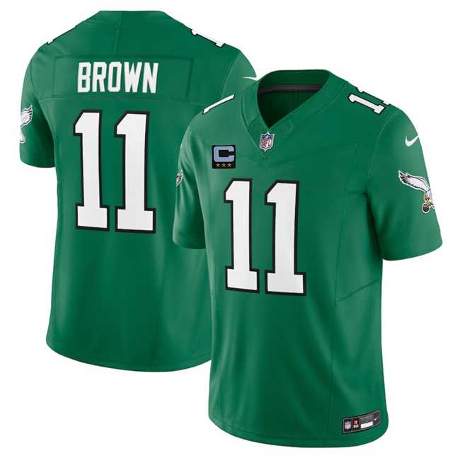 Men%27s Philadelphia Eagles #11 A.J. Brown Kelly Green 2025 F.U.S.E. With 3-Star C Patch Vapor Untouchable Limited Throwback Stitched Jersey Dzhi->philadelphia eagles->NFL Jersey