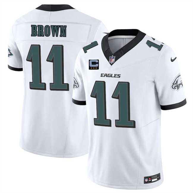 Men%27s Philadelphia Eagles #11 A.J. Brown White 2025 F.U.S.E. With 3-Star C Patch Vapor Untouchable Limited Stitched Jersey Dzhi->philadelphia eagles->NFL Jersey
