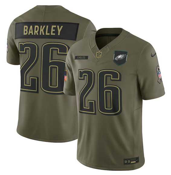Men%27s Philadelphia Eagles #26 Saquon Barkley Olive 2025 Salute to Service Limited Stitched Jersey Dyin->philadelphia eagles->NFL Jersey