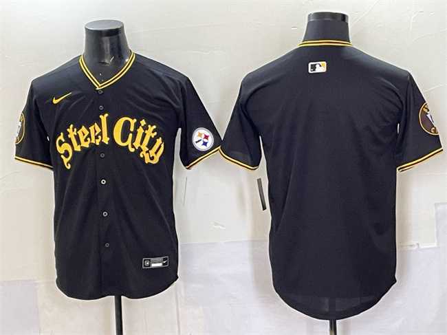 Men%27s Pittsburgh Steelers Blank Black 412 Patch Vapor Premier Limited Stitched Baseball Jersey->pittsburgh steelers->NFL Jersey