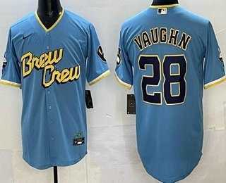 Men%27s Milwaukee Brewers #28 Andrew Vaughn Powder Blue 2022 City Connect Cool Base Jersey->los angeles dodgers->MLB Jersey