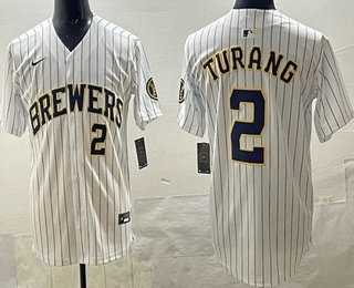 Men%27s Milwaukee Brewers #2 Brice Turang White Limited Jersey->houston astros->MLB Jersey