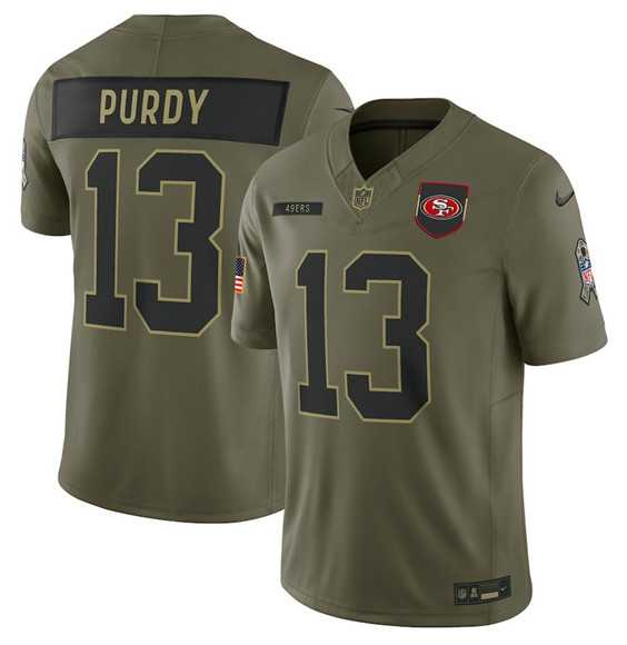 Men%27s San Francisco 49ers #13 Brock Purdy Olive 2025 Salute to Service Limited Stitched Jersey Dyin->san francisco 49ers->NFL Jersey