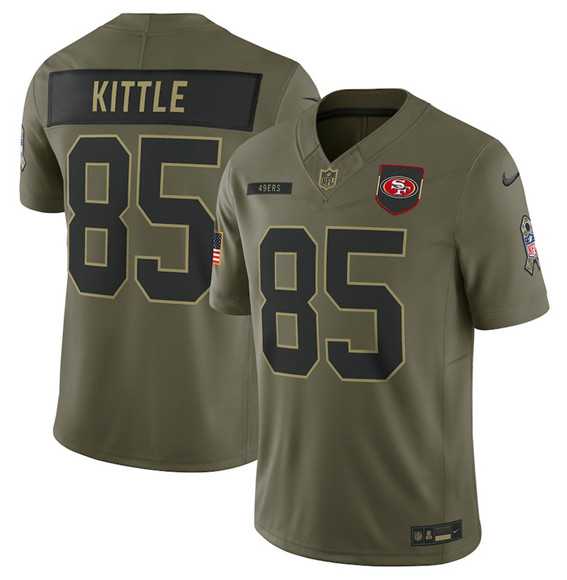 Men%27s San Francisco 49ers #85 George Kittle Olive 2025 Salute to Service Limited Stitched Jersey Dyin->san francisco 49ers->NFL Jersey