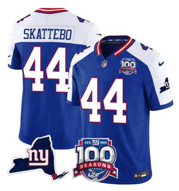 Men & Women & Youth New York Giants #44 Cam Skattebo Royal White 2025 Draft F.U.S.E. 100th Season & State Patch Vapor Limited Stitched Jersey->new york giants->NFL Jersey