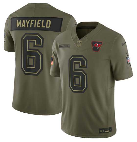 Men%27s Tampa Bay Buccaneers #6 Baker Mayfield Olive 2025 Salute to Service Limited Stitched Jersey Dyin->tampa bay buccaneers->NFL Jersey