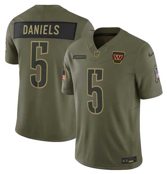 Mens Washington Commanders #5 Jayden Daniels Olive 2025 Salute to Service Limited Stitched Jersey Dyin->washington commanders->NFL Jersey