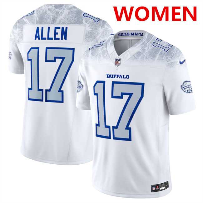 Womens Buffalo Bills #17 Josh Allen White 2025 F.U.S.E. Rivalries Vapor Untouchable Stitched Jersey Dzhi->buffalo bills->NFL Jersey