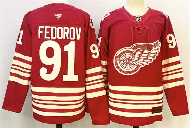Mens Detroit Red Wings #91 Sergei Fedorov Red 2025-26 Centennial Premium Stitched Jersey->detroit red wings->NHL Jersey