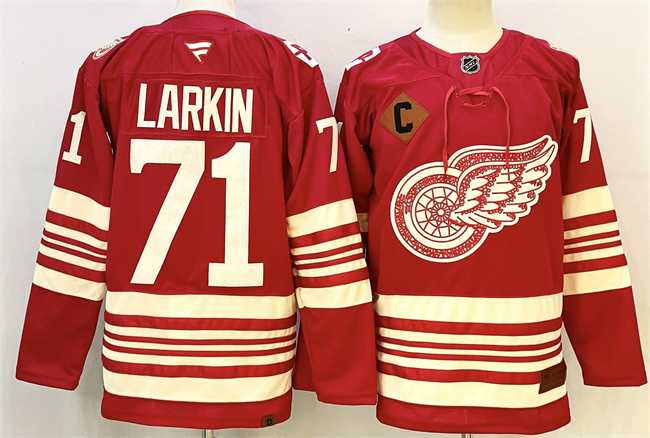 Mens Detroit Red Wings #71 Dylan Larkin Red 2025-26 With C Patch Centennial Premium Stitched Jersey->detroit red wings->NHL Jersey