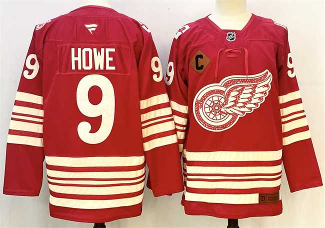 Mens Detroit Red Wings #9 Gordie Howe Red 2025-26 With C Patch Centennial Premium Stitched Jersey->detroit red wings->NHL Jersey