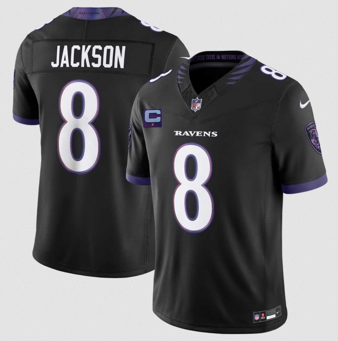 Men%27s Baltimore Ravens #8 Lamar Jackson Black 2026 With 1-Star C Patch F.U.S.E. Alternate Vapor Limited Stitched Jersey->baltimore ravens->NFL Jersey