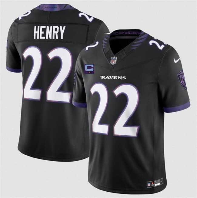 Men%27s Baltimore Ravens #22 Derrick Henry Black 2026 With 1-Star C Patch F.U.S.E. Alternate Vapor Limited Stitched Jersey->baltimore ravens->NFL Jersey