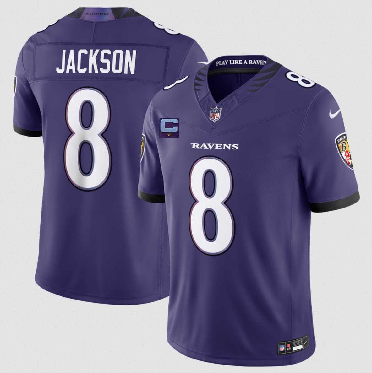 Mens Baltimore Ravens #8 Lamar Jackson Purple 2026 With 1-Star C Patch F.U.S.E. Vapor Limited Stitched Jersey->baltimore ravens->NFL Jersey