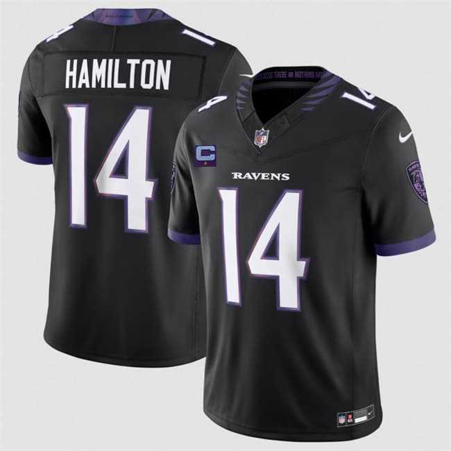 Mens Baltimore Ravens #14 Kyle Hamilton Black 2026 With 1-Star C Patch F.U.S.E. Alternate Vapor Limited Stitched Jersey->baltimore ravens->NFL Jersey