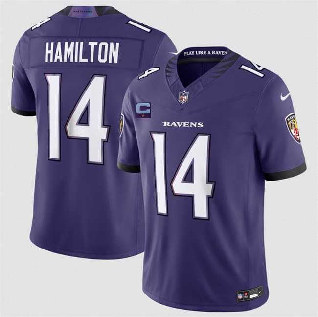 Mens Baltimore Ravens #14 Kyle Hamilton Purple 2026 With 1-Star C Patch F.U.S.E. Vapor Limited Stitched Jersey->baltimore ravens->NFL Jersey