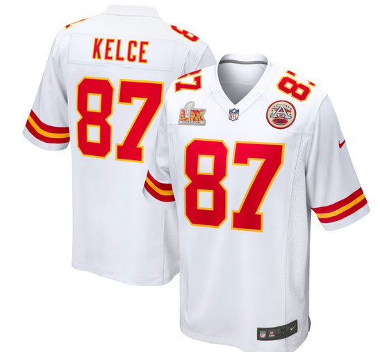 Men's Kansas City Chiefs #87 Travis Kelce Nike White Super Bowl LIX Game Jersey->kansas city chiefs->NFL Jersey