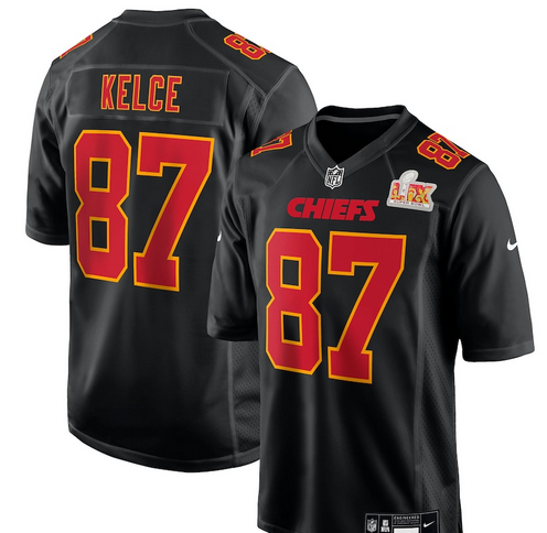 Men's Kansas City Chiefs #87 Travis Kelce Nike Carbon Black Super Bowl LIX Fashion Game Jersey->kansas city chiefs->NFL Jersey