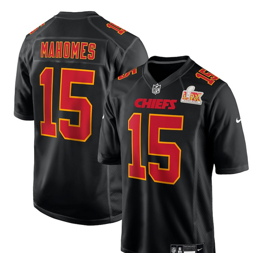 Men's Kansas City Chiefs #15 Patrick Mahomes Nike Carbon Black Super Bowl LIX Fashion Game Jersey->kansas city chiefs->NFL Jersey