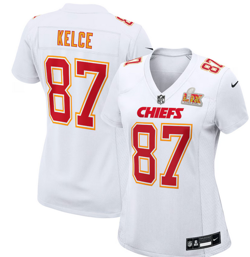 Women's Nike #87 Travis Kelce Tundra White Kansas City Chiefs Super Bowl LIX Fashion Game Jersey->customized nfl jersey->Custom Jersey