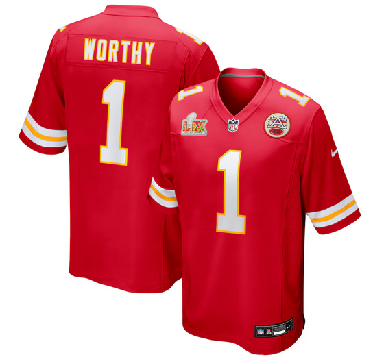 Men's Nike #1 Xavier Worthy Red Kansas City Chiefs Super Bowl LIX Game Jersey->kansas city chiefs->NFL Jersey