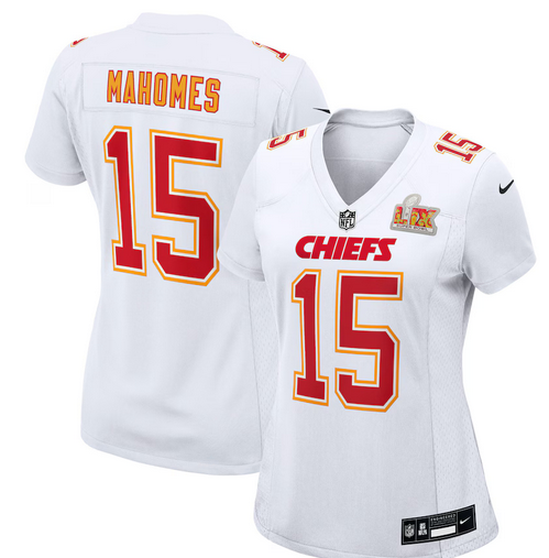 Women's Nike #15 Patrick Mahomes Tundra White Kansas City Chiefs Super Bowl LIX Fashion Game Jersey->women nfl jersey->Women Jersey