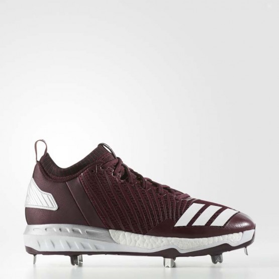 Mens Maroon/White/Metallic Silver Adidas Boost Icon 3 Cleats Baseball Shoes 473LAWUE->Adidas Men->Sneakers