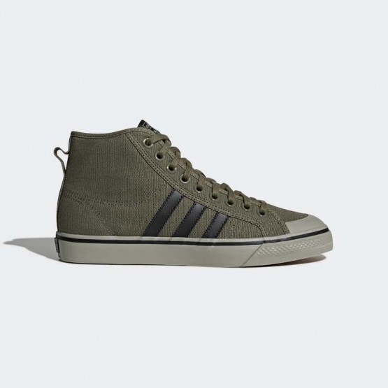 Mens Olive Cargo/Core Black Adidas Originals Nizza Hi Shoes 909GYALO->Adidas Men->Sneakers